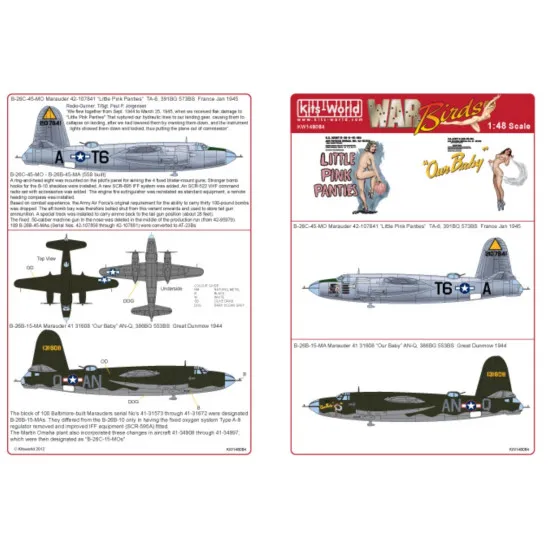 Kits World Kw148084 1/48 Decal B-26c Marauders B-26c-45-mo Little Pink Panties