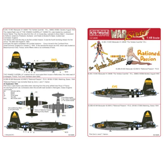 Kits World Kw148085 1/48 Decal For B-26c Marauders 41-34946 The Yankee Guerrilla