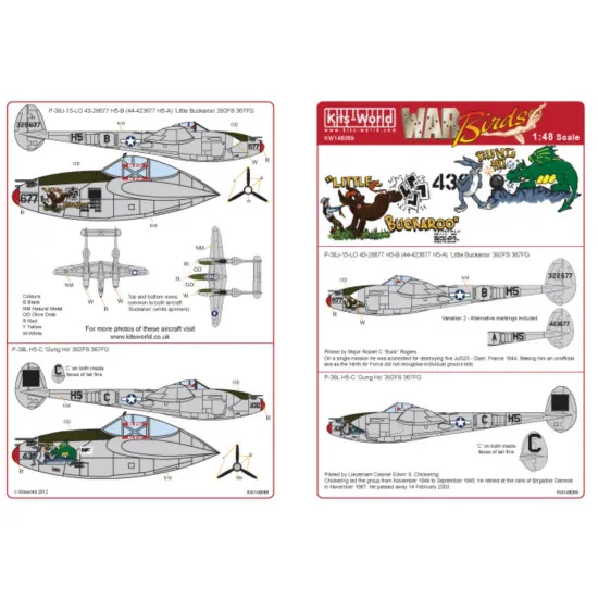 Kits World Kw148089 1/48 Decal For P-38 Lightnings P-38j-15-lo Little Buckaroo