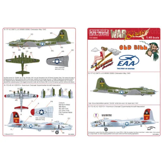 Kits World Kw148094 1/48 Decal For Boeing B-17f/G Flying Fortress