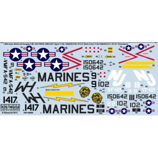 Kits World Kw148095 1/48 Decal For Mcdonnell Douglas F-4b Phantom Ii Academy