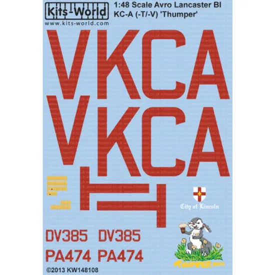 Kits World Kw148108 1/48 Decal Avro Lancaster B.i Kc-a-t/-v Pa474 Dv 385 Thumper