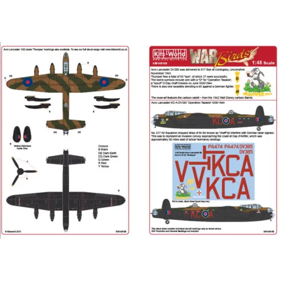Kits World Kw148108 1/48 Decal Avro Lancaster B.i Kc-a-t/-v Pa474 Dv 385 Thumper
