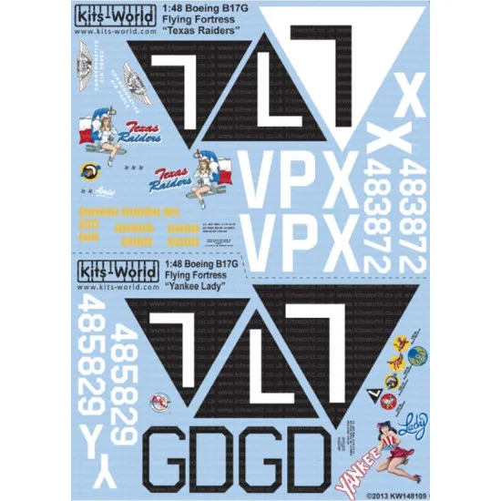 Kits World Kw148109 1/48 Decal Boeing B-17g Flying Fortress Texas Raiders