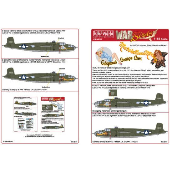 Kits World Kw148111 1/48 Decal For B-25j Mitchell Accessories For Aircraft