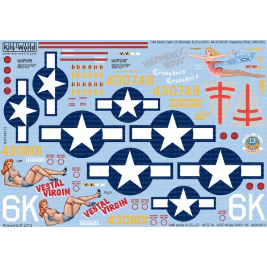 Kits World Kw148112 1/48 Decal For B-25j Mitchell Accessories For Aircraft