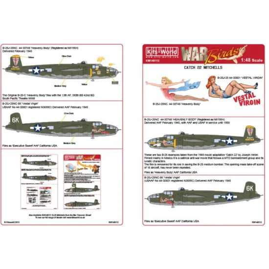 Kits World Kw148112 1/48 Decal For B-25j Mitchell Accessories For Aircraft