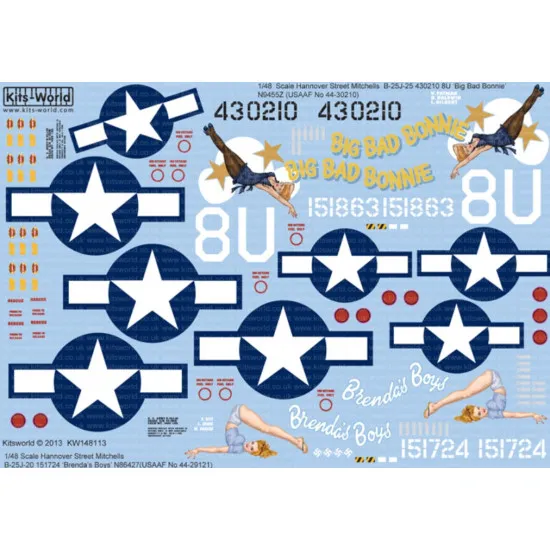 Kits World Kw148113 1/48 Decal For B-25j Mitchell Accessories For Aircraft