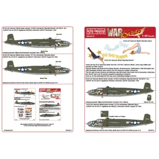 Kits World Kw148113 1/48 Decal For B-25j Mitchell Accessories For Aircraft