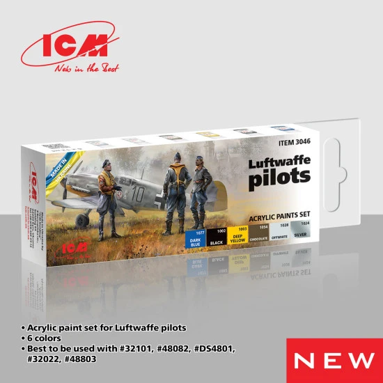 Icm 3046 Luftwaffe Pilots Acrylic Paint Set 6 Pcs In Kit
