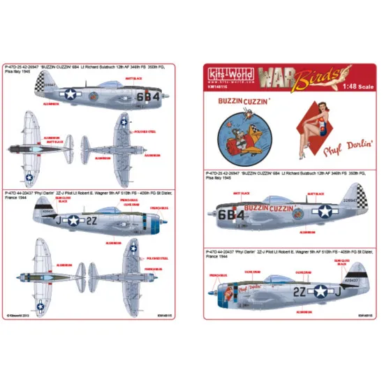 Kits World Kw148115 1/48 Decal For P-47d Thunderbolts Bubbletop