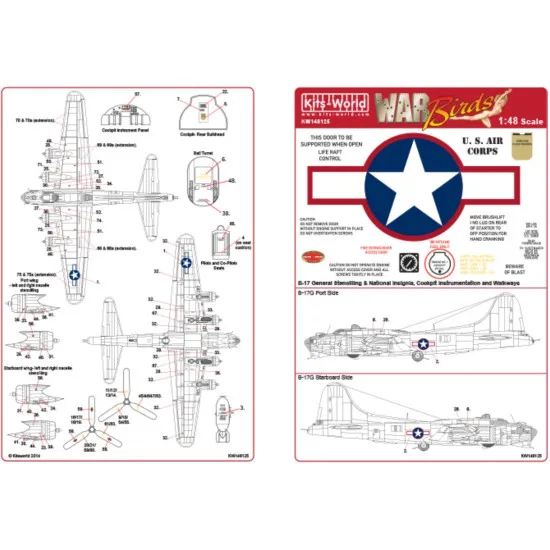 Kits World Kw148125 1/48 Decal For Boeing B-17 F/G Flying Fortress