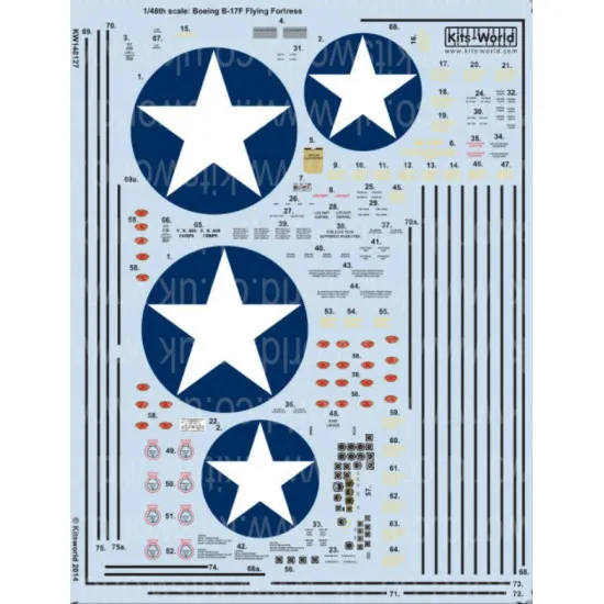Kits World Kw148127 1/48 Decal For Boeing B-17 F Flying Fortress