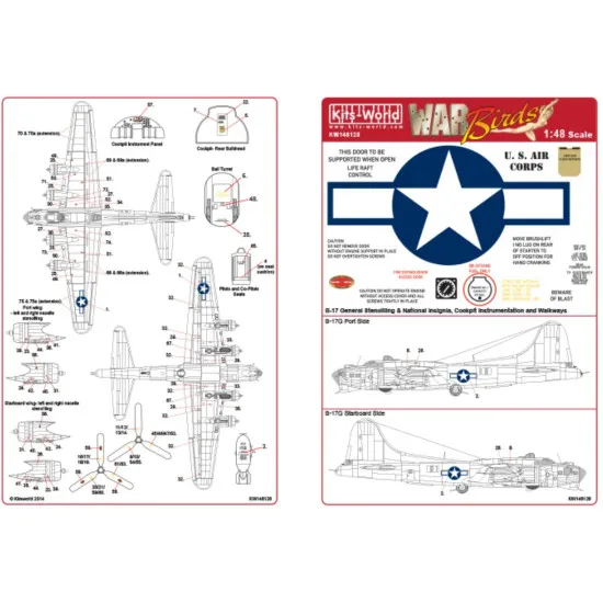 Kits World Kw148128 1/48 Decal For Boeing B-17g Flying Fortress