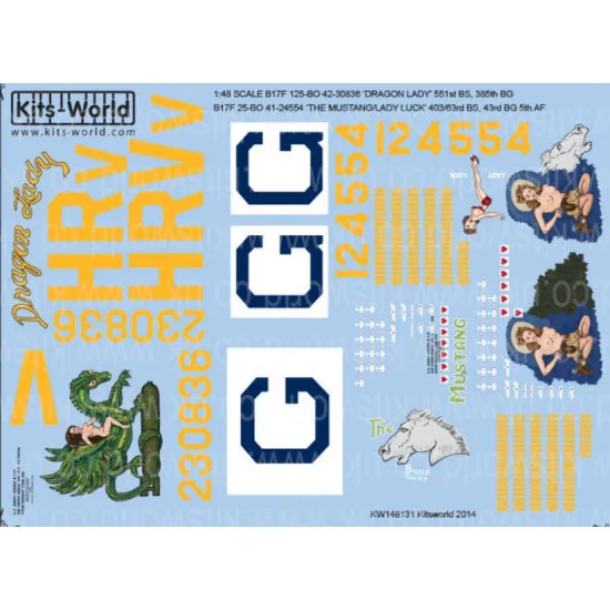 Kits World Kw148131 1/48 Decal For Boeing B-17 F Flying Fortress