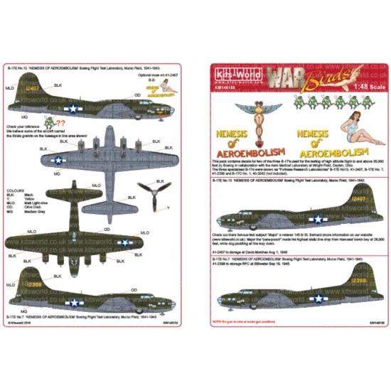 Kits World Kw148150 1/48 Decal For Boeing B-17e Flying Fortress