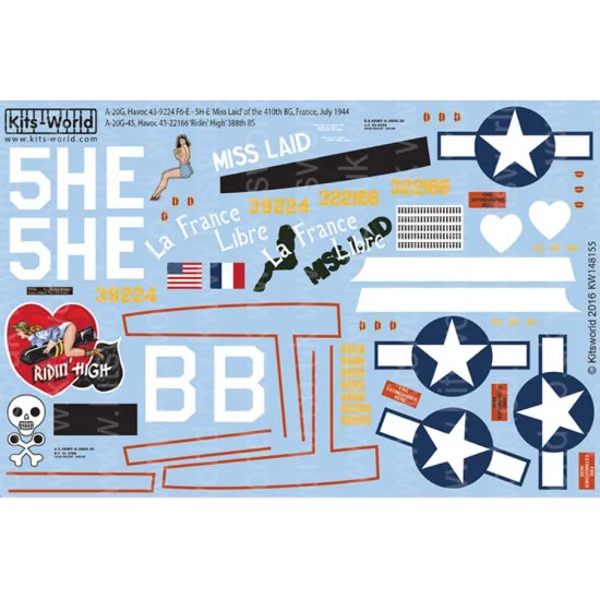 Kits World Kw148155 1/48 Decal For Douglas A-20 Havocs Accessories For Aircraft
