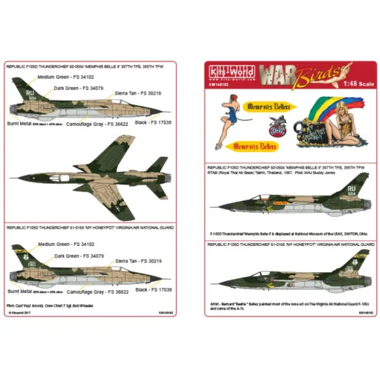 Kits World Kw148162 1/48 Decal For F-105d Thunderchiefs Mig Killers