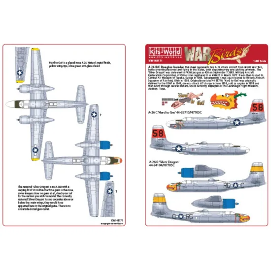 Kits World Kw148171 1/48 Decal For A-26 Douglas Invaders