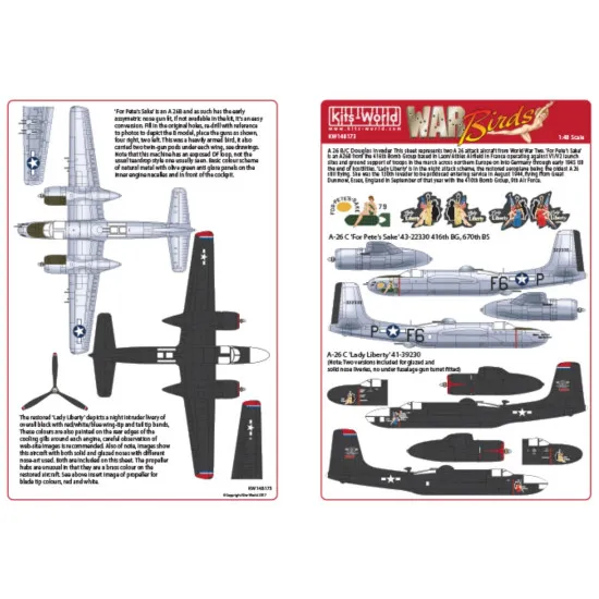 Kits World Kw148173 1/48 Decal For A-26 Douglas Invaders Accessories Kit