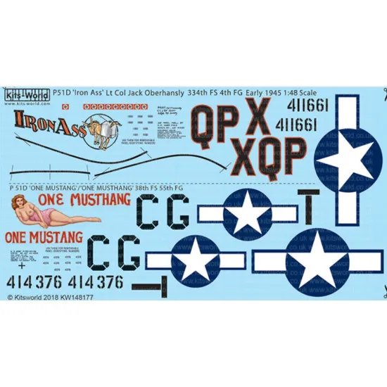 Kits World Kw148177 1/48 Decal For P-51d Mustang 44-11661 Qp-x Iron Ass