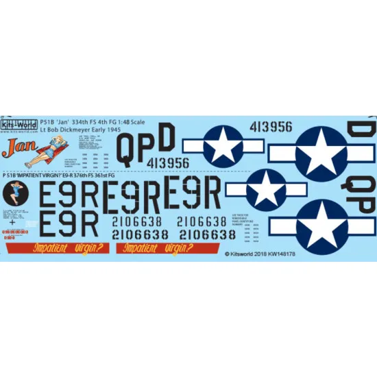 Kits World Kw148178 1/48 Decal P-51b Mustang 44-13956 Qp-d Jan Impatient Virgin