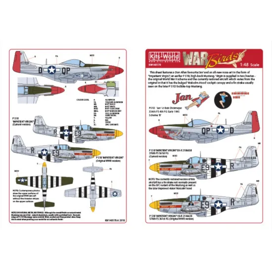 Kits World Kw148178 1/48 Decal P-51b Mustang 44-13956 Qp-d Jan Impatient Virgin