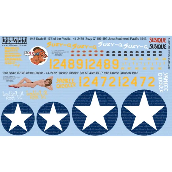 Kits World Kw148179 1/48 Decal For Boeing B-17e Flying Fortress