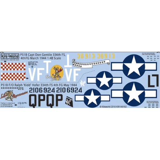 Kits World Kw148182 1/48 Decal P-51b North American Mustang 43-6913 Vf-t