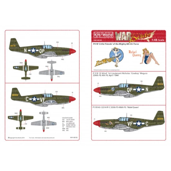 Kits World Kw148183 1/48 Decal For North American P-51b Mustangs