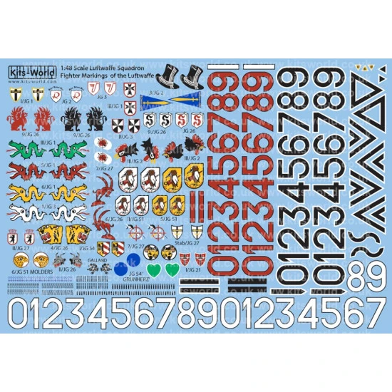 Kits World Kw148186 1/48 Decal For Luftwaffe Squadron Fighter Markings