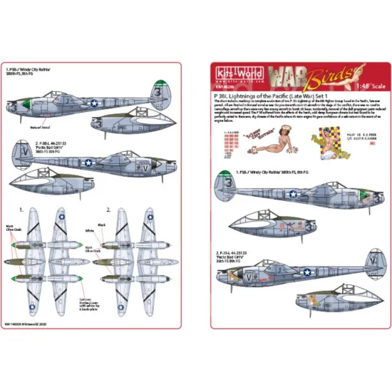 Kits World Kw148206 1/48 Decal For P 38l Of The Pacific Late War Set 1