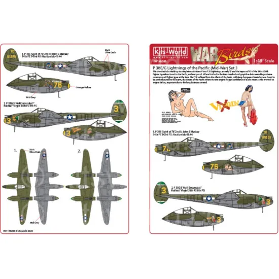 Kits World Kw148208 1/48 Decal P 38e-g Lightnings Of The Pacific Late War Set 3