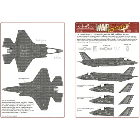 Kits World Kw148211 1/48 Decal For Lockheed Martin F35b Lightnings Of The Raf And Fleet Air Arm