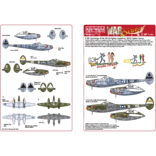 Kits World Kw148214 1/48 Decal For Lockheed P-38j Lightnings