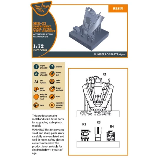 Clear Prop 72098 1/72 Mig 23 Instrument Panel Cover With Gunsight For Cp Kits