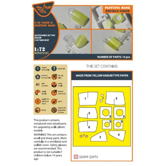 Clear Prop 72101 1/72 F-5e Tiger Ii Painting Mask On Yellow Kabuki Paper For Italeri Kits