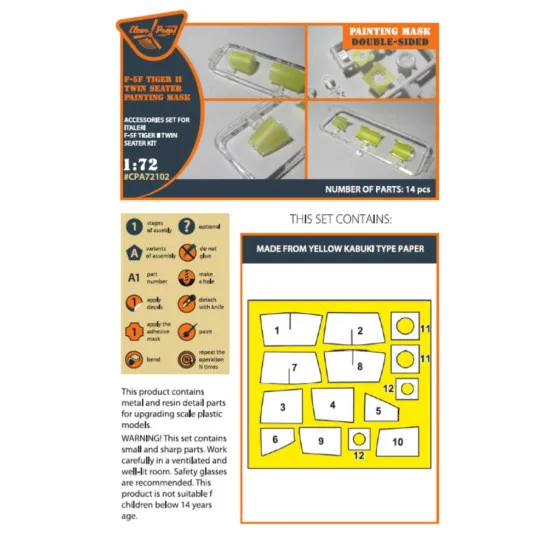 Clear Prop 72102 1/72 F 5f Tiger Ii Painting Mask On Yellow Kabuki Paper For Italeri Kits