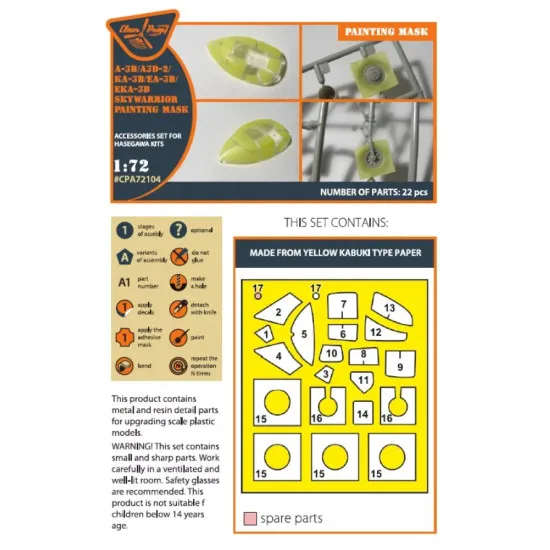 Clear Prop 72104 1/72 A 3b Painting Mask On Yellow Kabuki Paper For Hasegawa Kits