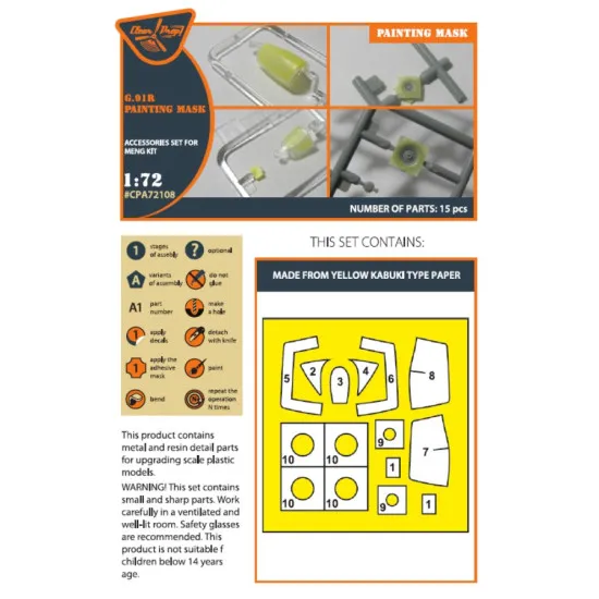 Clear Prop 72108 1/72 G 91r Painting Mask On Yellow Kabuki Paper For Meng Kits