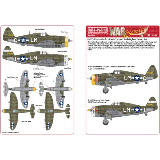 Kits World Kw148225 1/48 Decal For P-47c/D Accessories For Aircraft