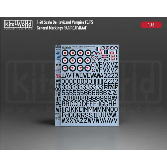 Kits World Kw148247 1/48 Decal For De Havilland Vampire Accessories For Aircraft
