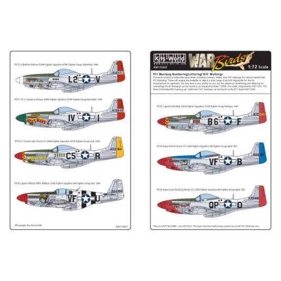 Kits World Kw172007 1/72 Decal For P51 B/C/D Mustang Numbers And Letters