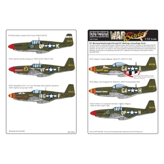 Kits World Kw172008 1/72 Decal For P51 B/C/D Mustang Accessories For Aircraft