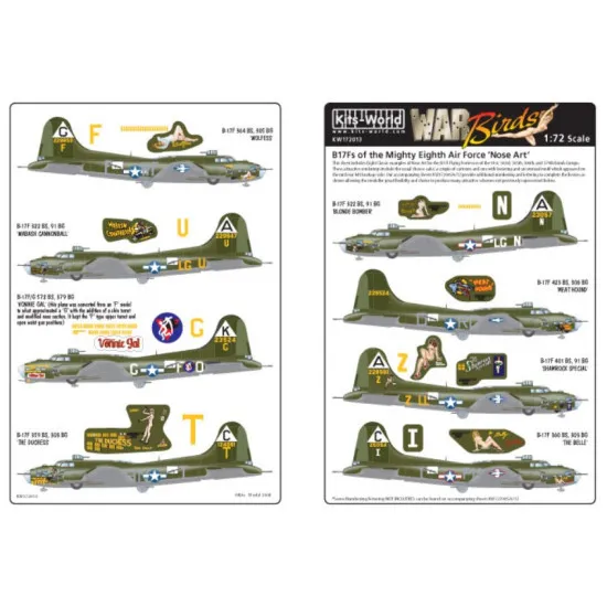 Kits World Kw172013 1/72 Decal For B17 F Flying Fortress Accessories For Aircraft