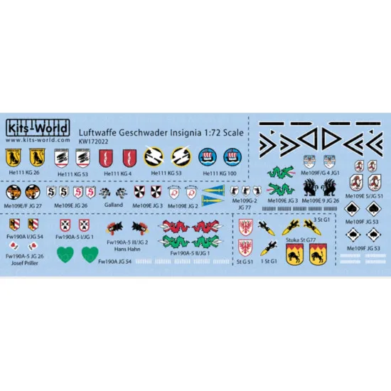 Kits World Kw172022 1/72 Decal Luftwaffe Geschwader Insignia Accessories Kit