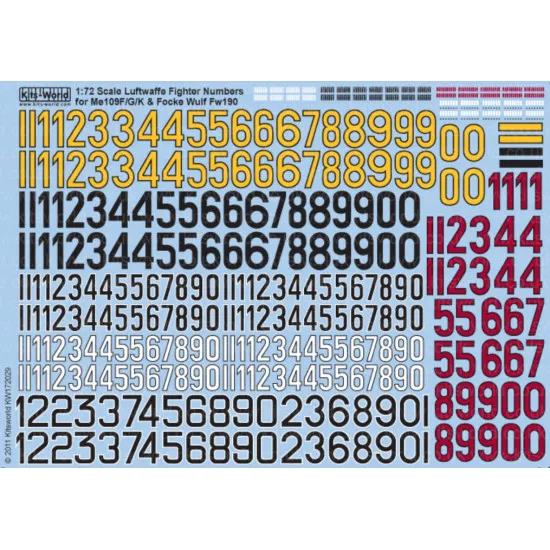 Kits World Kw172029 1/72 Decal For Luftwaffe Fighter Numbers Accessories Kit