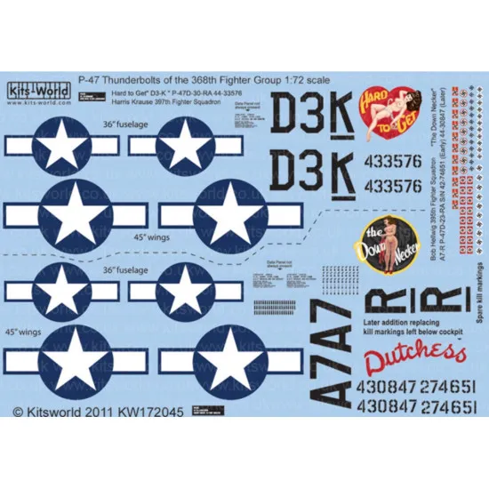 Kits World Kw172045 1/72 Decal For P-47 Thunderbolt Of The 368th Fighter Group
