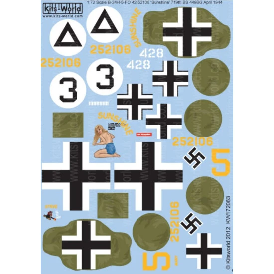 Kits World Kw172063 1/72 Decal For B-24h Liberator Accessories For Aircraft