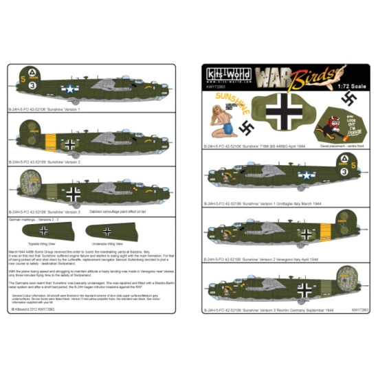 Kits World Kw172063 1/72 Decal For B-24h Liberator Accessories For Aircraft